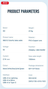 XO NB212 2.1A USB Καλώδιο για Type-C Ροζ